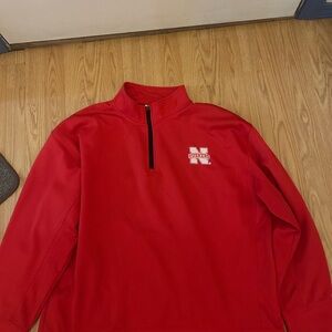 Vtg Russel Nebraska Huskers Red Fleece Vest 1/4 Zip, Size 2XL
